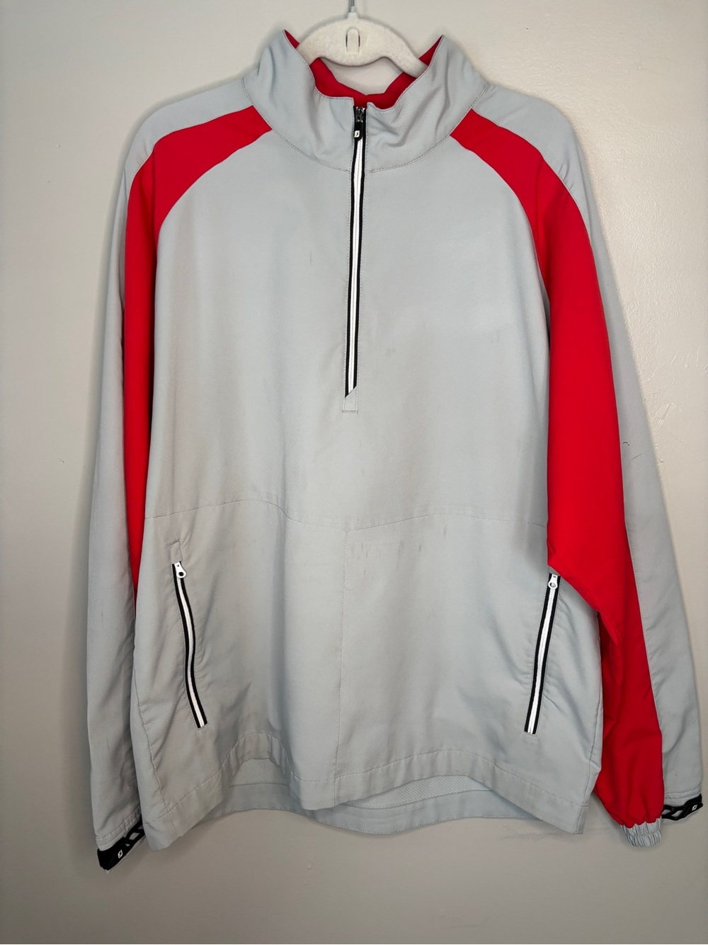 FootJoy Light Gray with Red Raglan-Sleeve Half-Zip Windbreaker